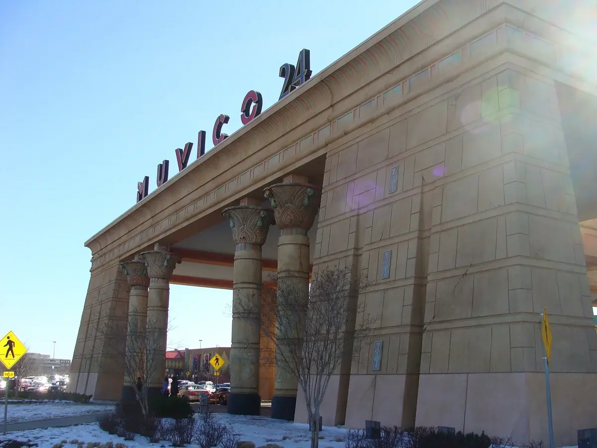 Egyptian-style cinema entrance at Arundel Mills in Hanover, Maryland, in an archival photograph